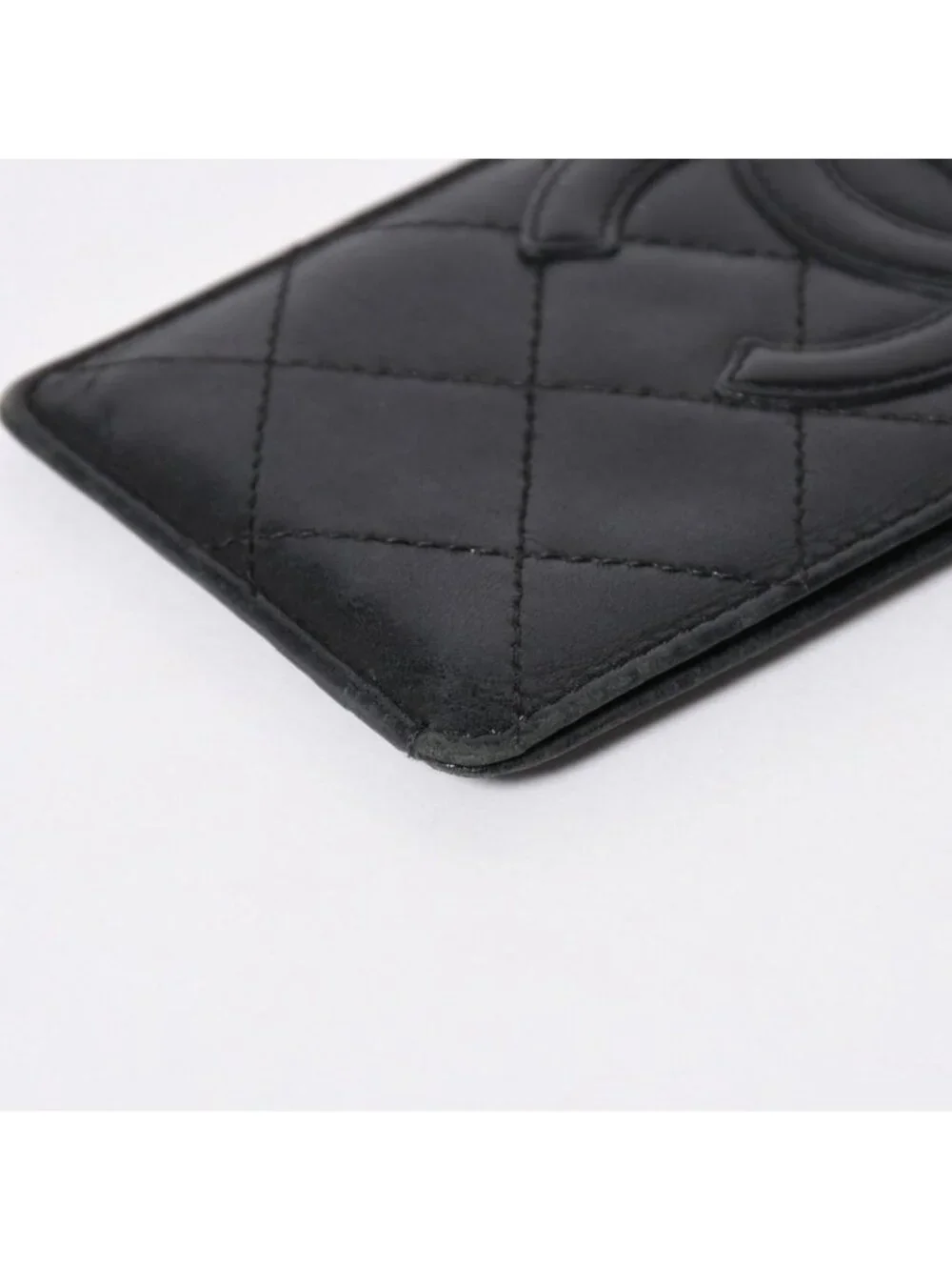 Chanel Cambon Line Card Case CC Logo Lambskin Black Pink